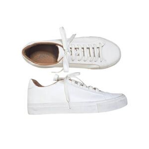 Zara White Leather Low-Top Sneakers with Tan Interior